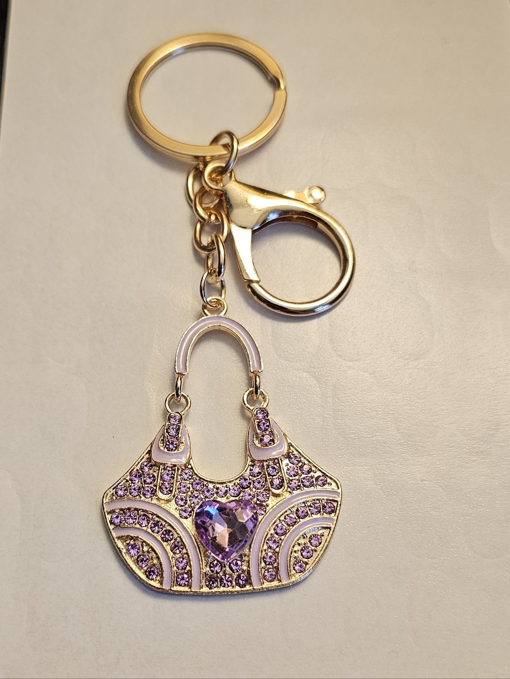 Gold-Tone Purple Crystal Purse Keychain